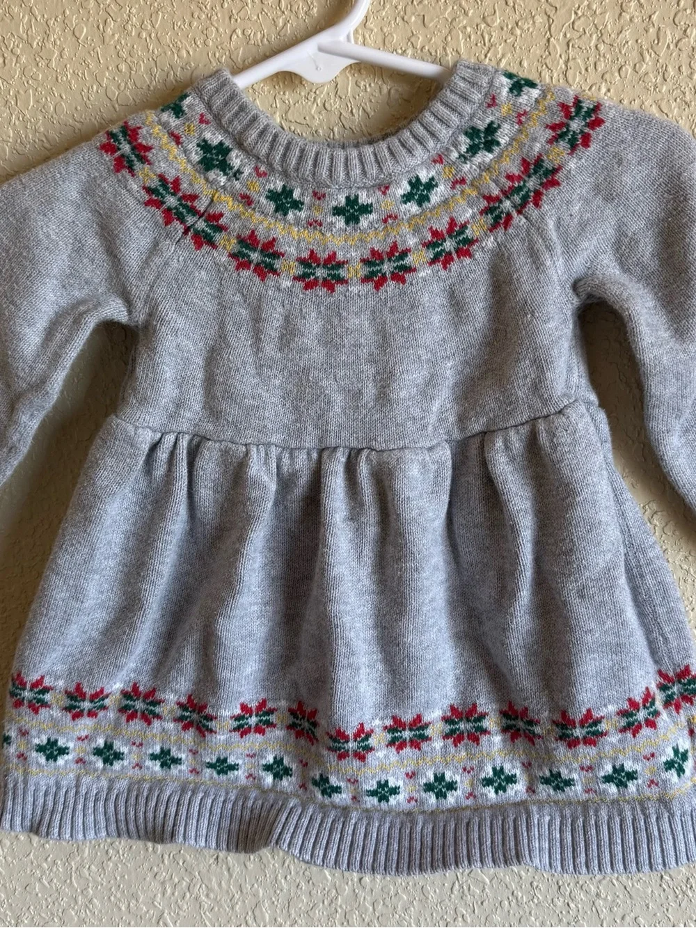 Carter's Grey Knit Dress with Red & Green Fair Isle Yoke